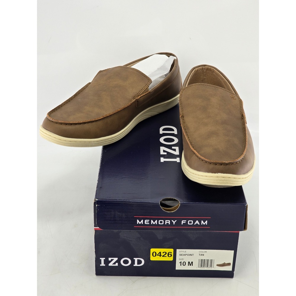 IZOD Seapoint Slip On Loafers Mens 10 M Tan Memory Foam Casual Shoes -NEW